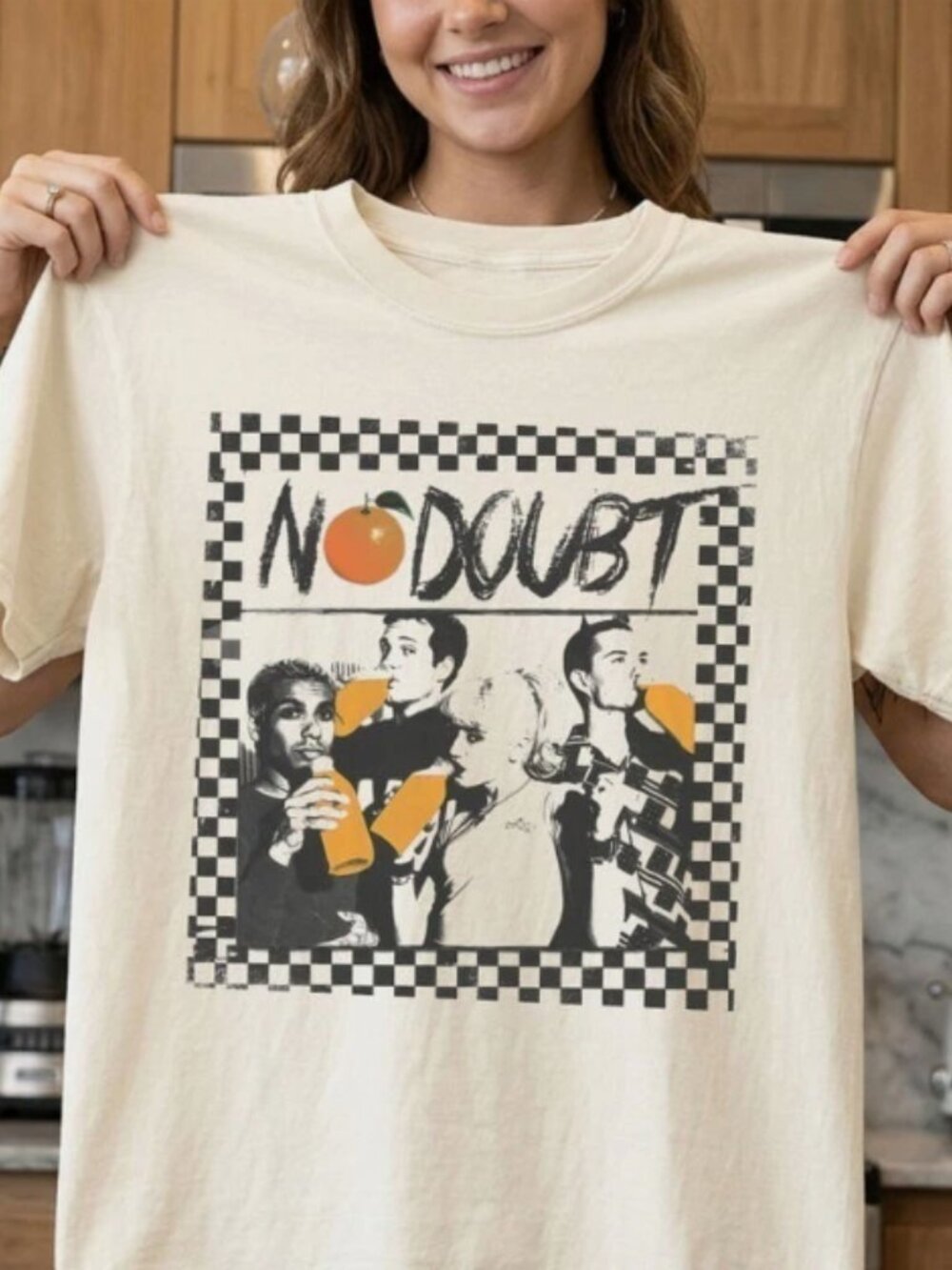 Vintage Style No Dount Band Graphic T-Shirt Checkerboad Design